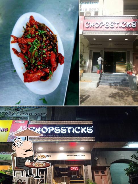 Among different things one can find exterior and seafood at Chopssticks and Grills, Chinese Indian Tandoor Cuisine, POWAI