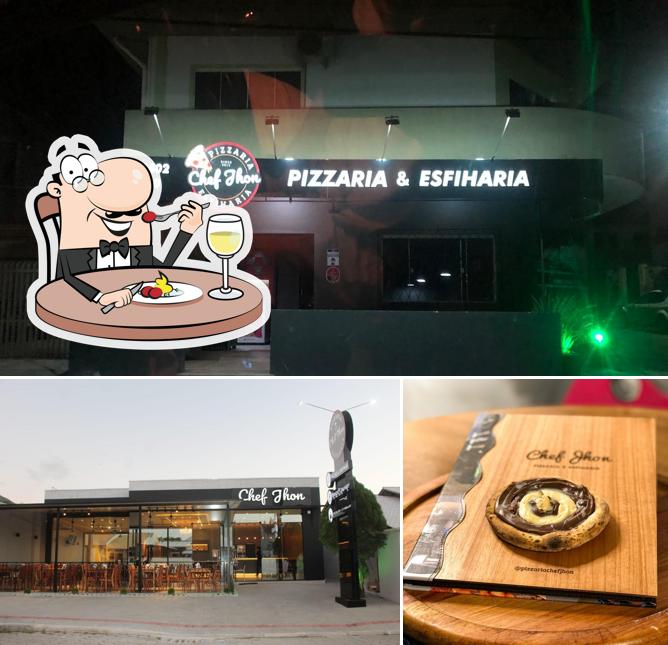 Esta é a ilustração mostrando comida e interior no Chef Jhon Pizzas & Esfihas