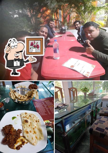 The restaurant's interior and food