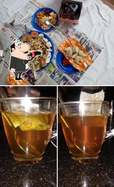 Check out the picture showing drink and food at Vegetarian restaurant