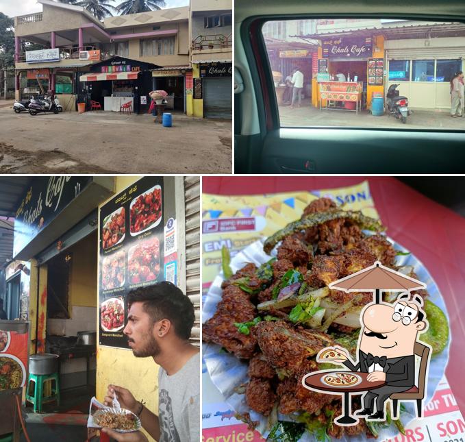 Among various things one can find exterior and food at Chats Cafe