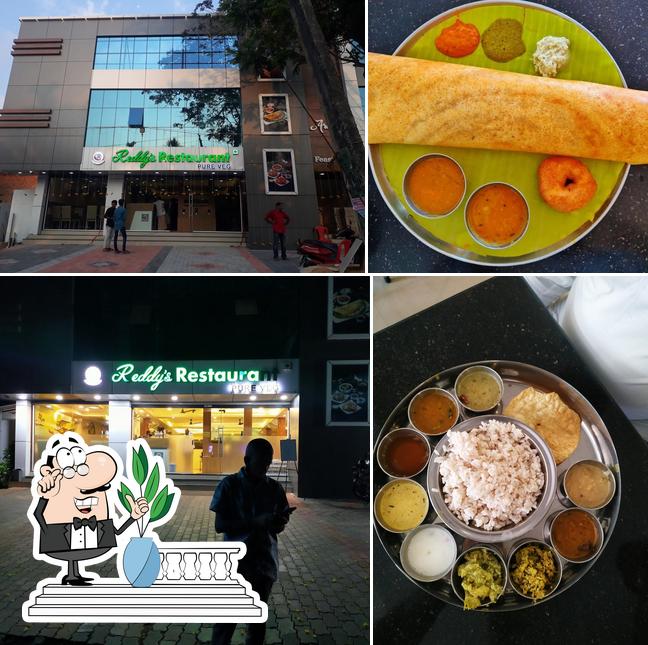 The picture of exterior and food at Reddy's Restaurant