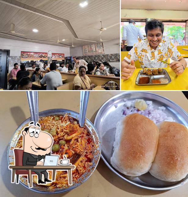 The restaurant's interior and food