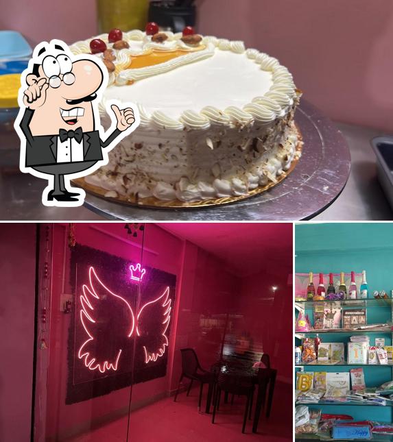 Take a look at the picture depicting interior and dessert at Cake Queen