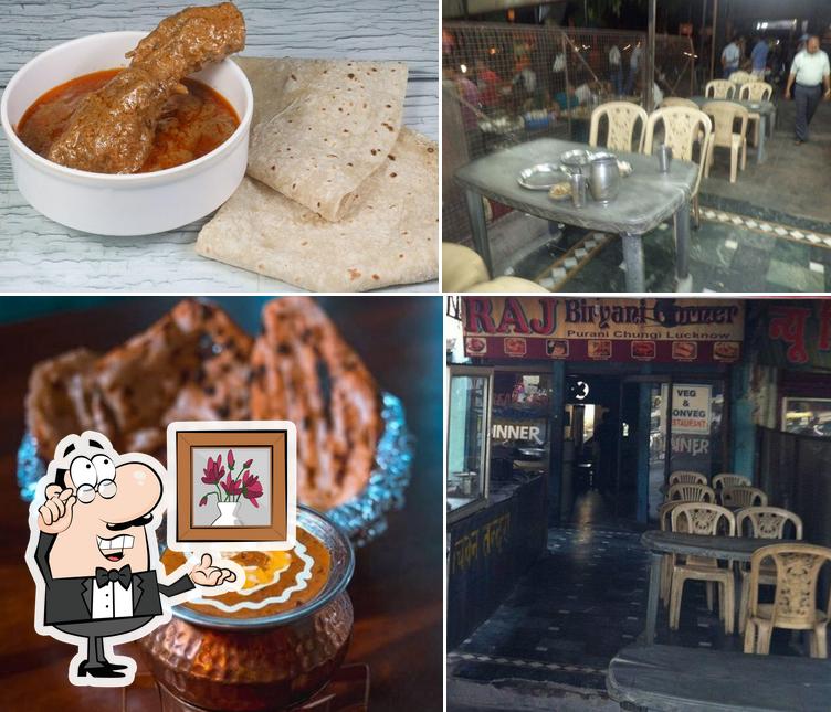 The image of interior and food at Raj Biryani Corner