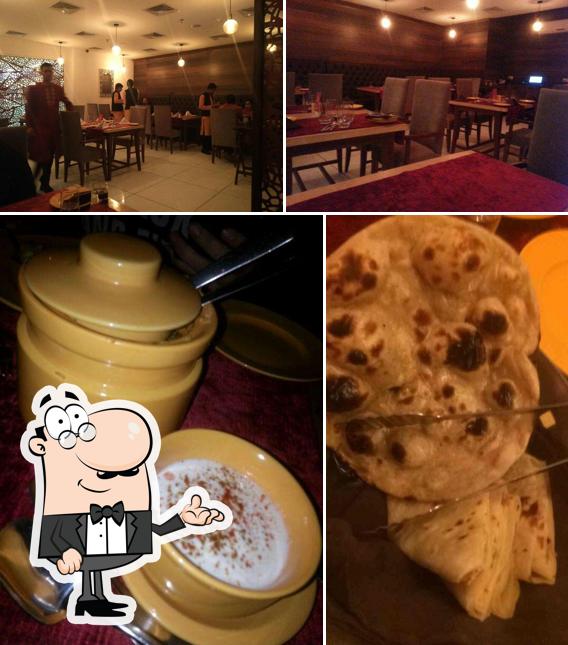 The picture of interior and food at Lazeez Global Cuisine