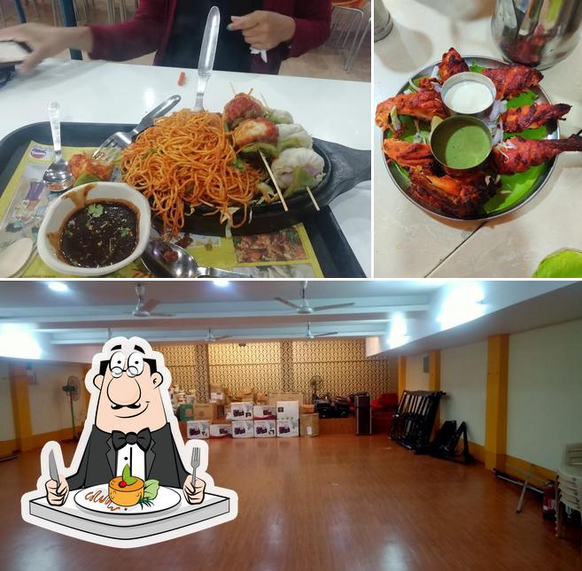 This is the picture showing food and interior at Hotel Sahana