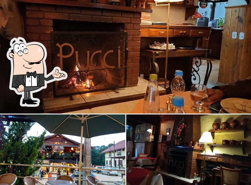 Sente em uma das mesas no Restaurante Pucci