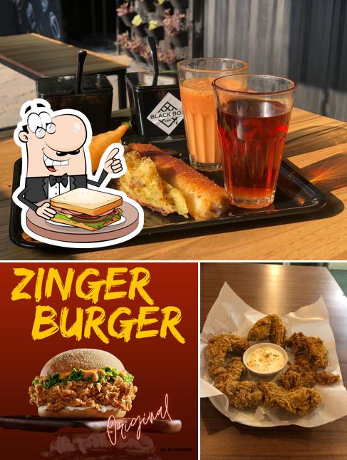 Grilled cheese sandwich at black box