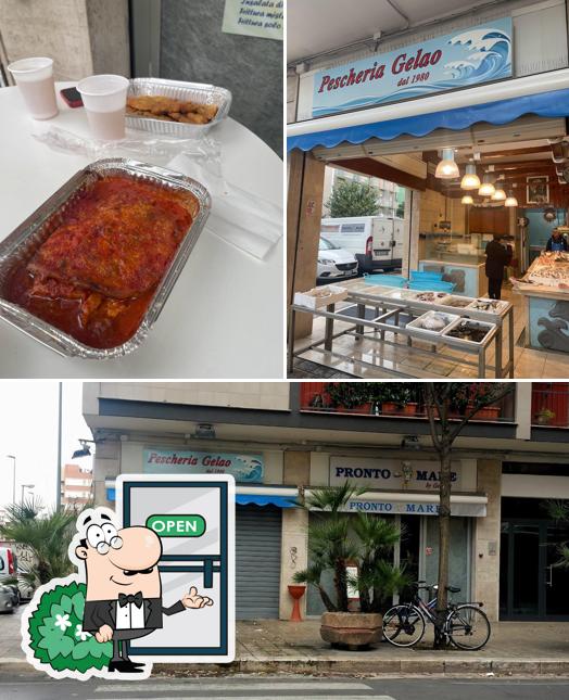 Questa è la foto che presenta la esterno e cibo di Pronto Mare by Gelao