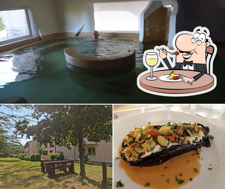 Questa è la immagine che mostra la cibo e esterno di Toscana Wellness Resort