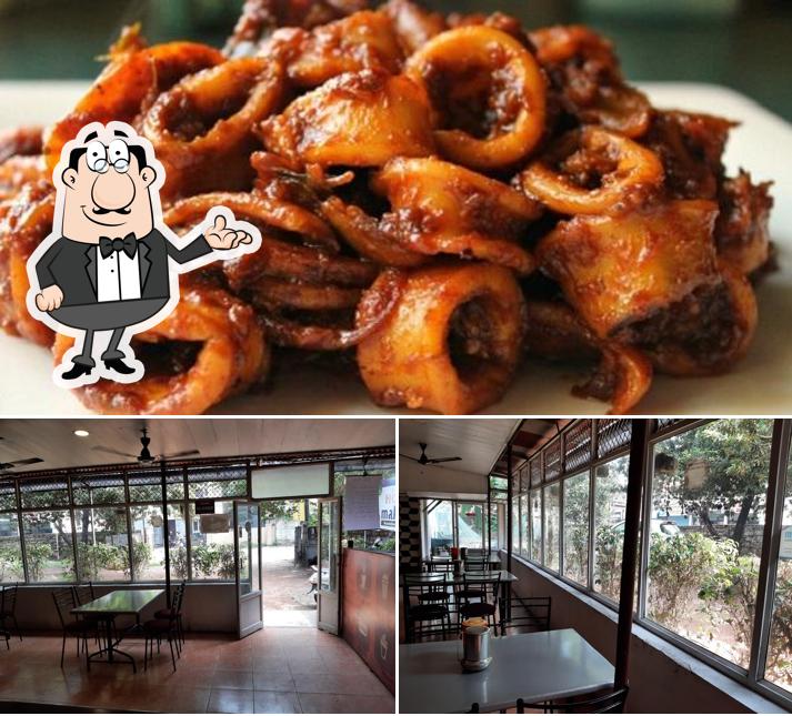 The restaurant's interior and food