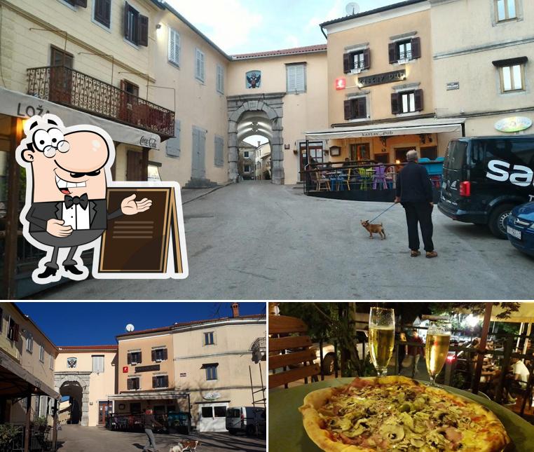 Dai un’occhiata alla foto che raffigura la esterno e pizza di Caffe bar Loža