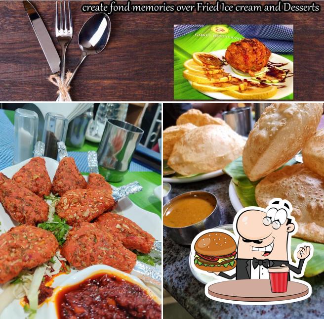 Get a burger at Gokul Restaurant