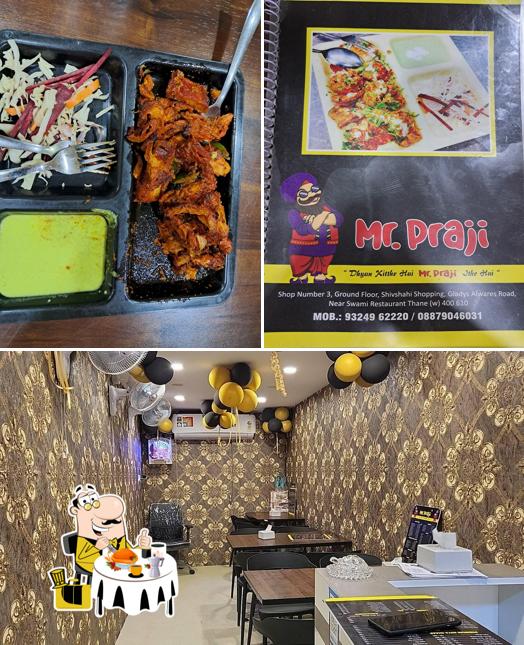 Take a look at the image showing food and interior at Mr Praji