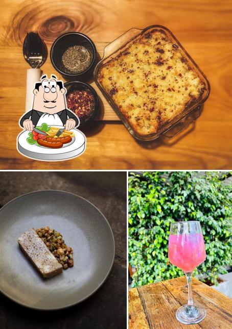 Take a look at the photo displaying food and wine at Timberyard Cafe