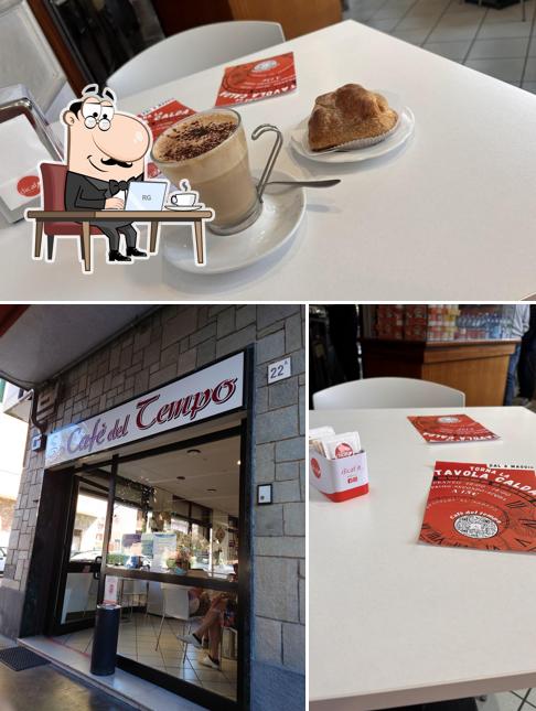 Questa è la immagine che presenta la interni e cibo di Cafè Del Tempo