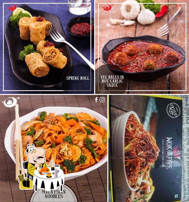 Meals at wok on fire