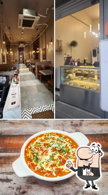 The restaurant's interior and food