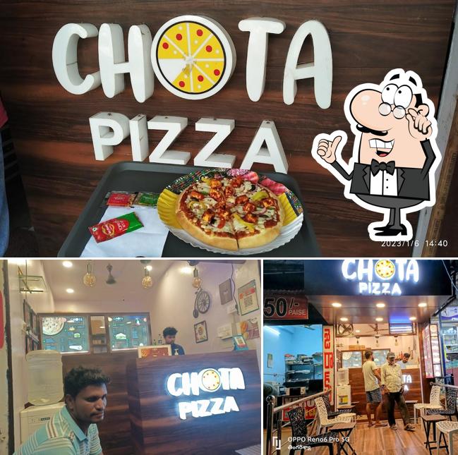 Take a look at the picture displaying interior and food at Chota pizza