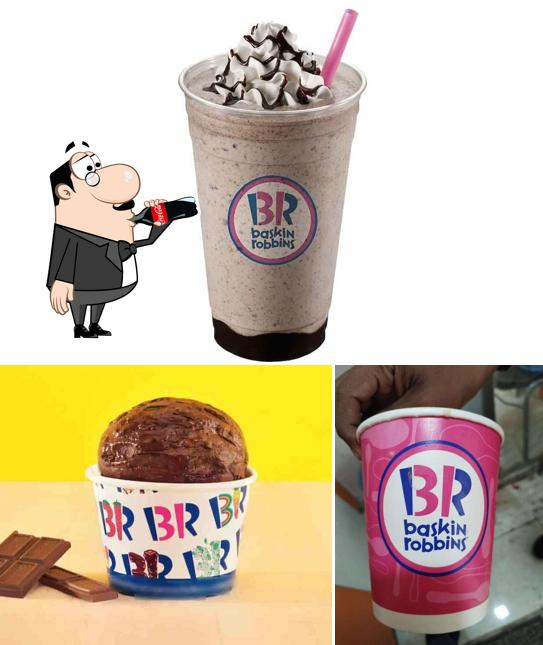Among various things one can find drink and food at Baskin Robbins - Ice Cream Desserts