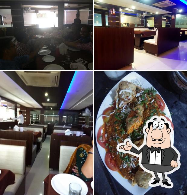 Check out the photo showing interior and food at Hotel Asopalav