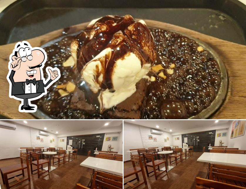 This is the picture depicting interior and food at Boomerang