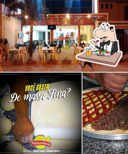 Confira a imagem mostrando comida e interior a Valentino Restaurante e Pizzaria