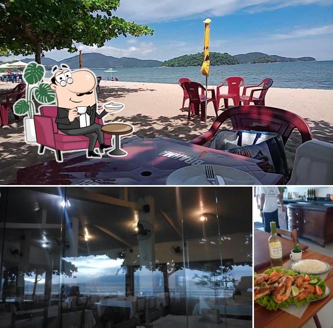 Esta é a ilustração ilustrando interior e bebida no Restaurante Golfinho
