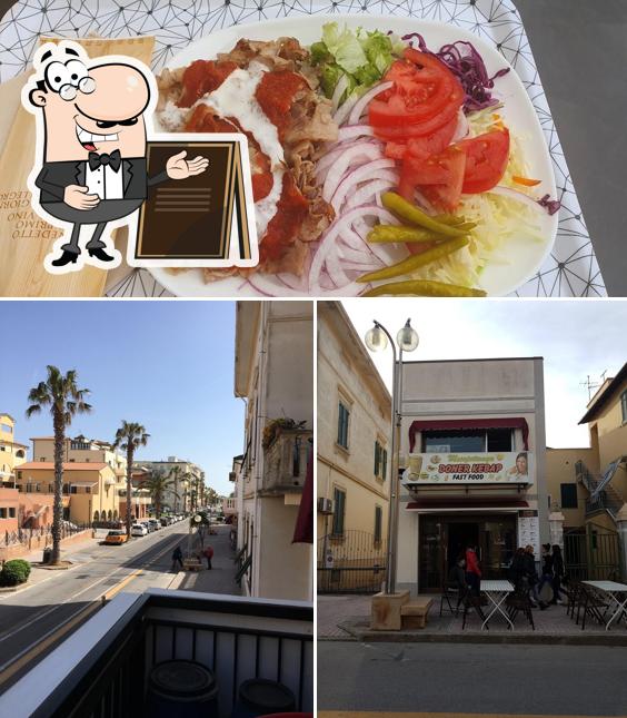 La esterno e cibo del ristorante