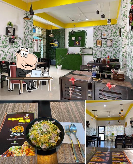 The restaurant's interior and food