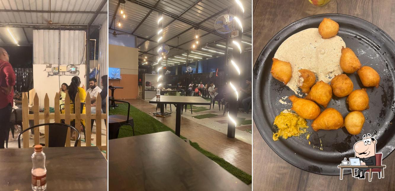 Take a seat at one of the tables at Happy Eagle Cafe