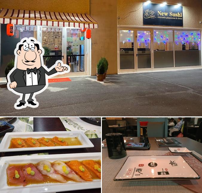 Tra le diverse cose da NEW SUSHI RISTORANTE si possono trovare la interni e cibo