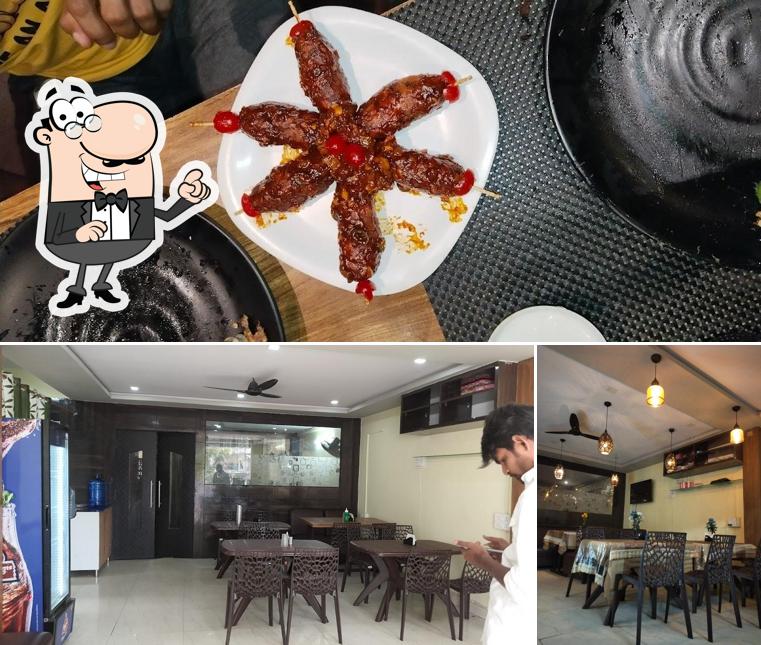 The restaurant's interior and food