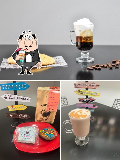Dê uma olhada a imagem apresentando bebida e comida no Empório do Café