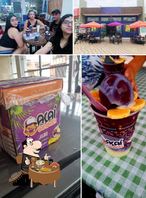 Confira a ilustração mostrando comida e interior no Açaí Lambaky