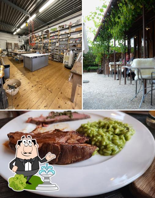 La immagine della esterno e cibo di Restaurant Rosstall Mehr Raum für Genuss