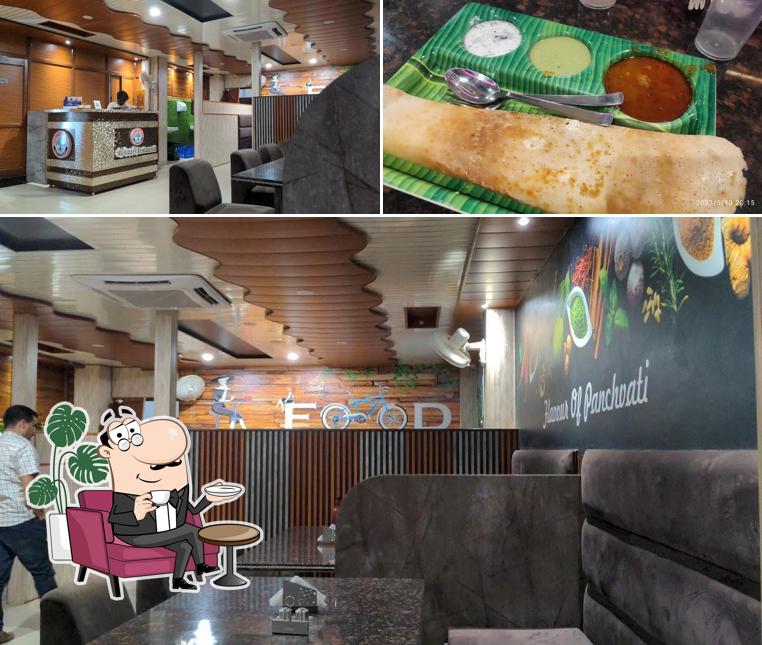 The restaurant's interior and food