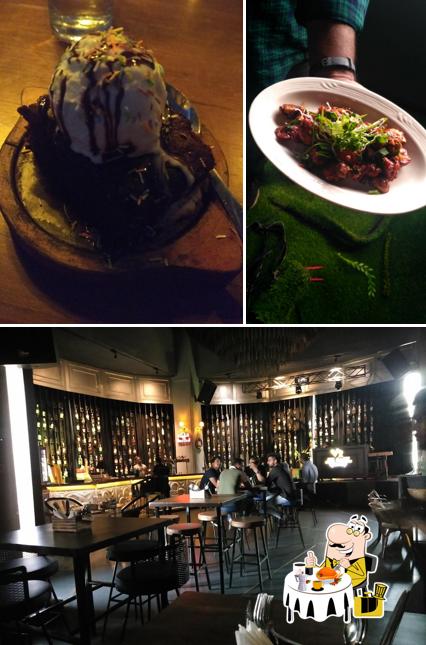 Check out the picture depicting food and interior at BYOB eating and drinking place