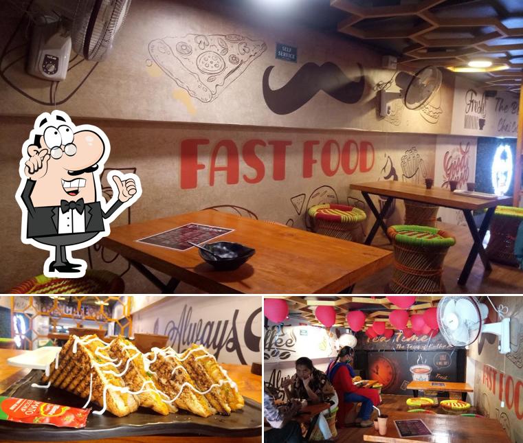 Among different things one can find interior and food at Baithack - Taste of Kulhad