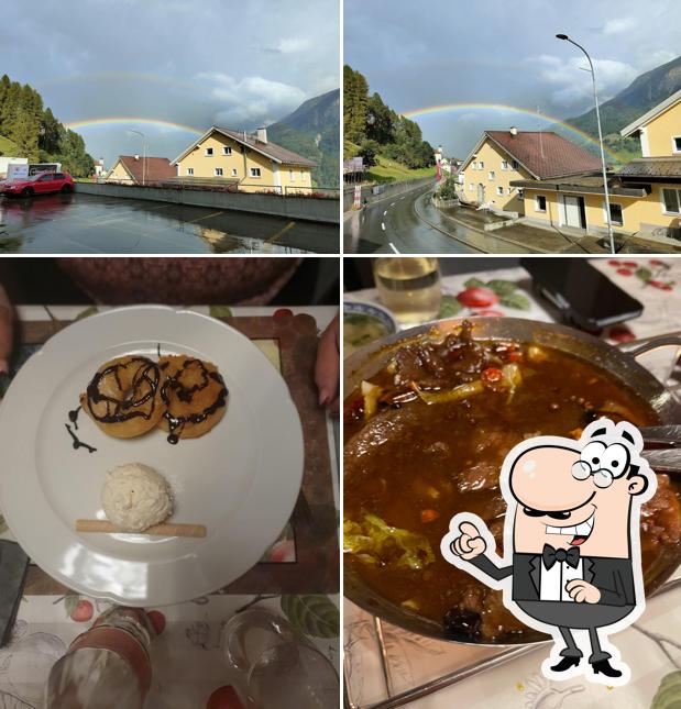 La esterno e cibo del ristorante