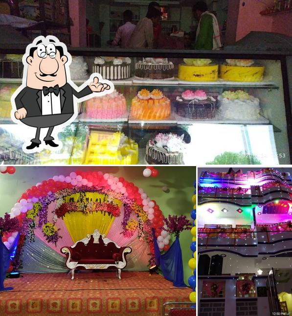 The restaurant's interior and cake