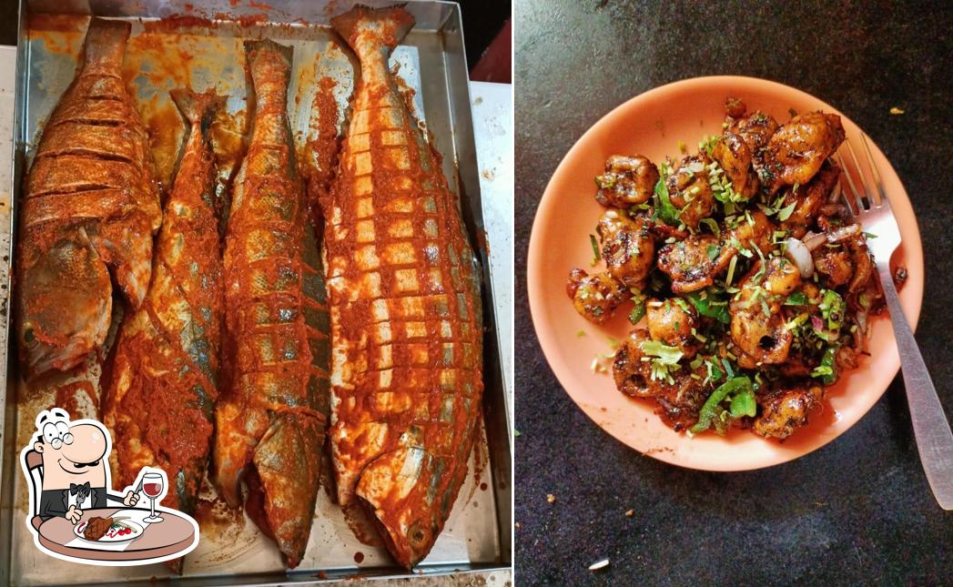 Meat dishes are served at CHANDRESH FISH FRY HOME MEALS, Neer Dosa AND JUICE
