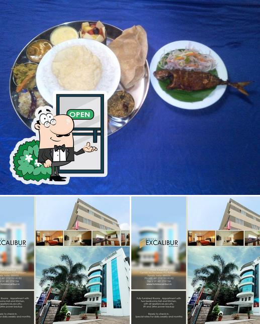 The image of exterior and burger at Excalibur