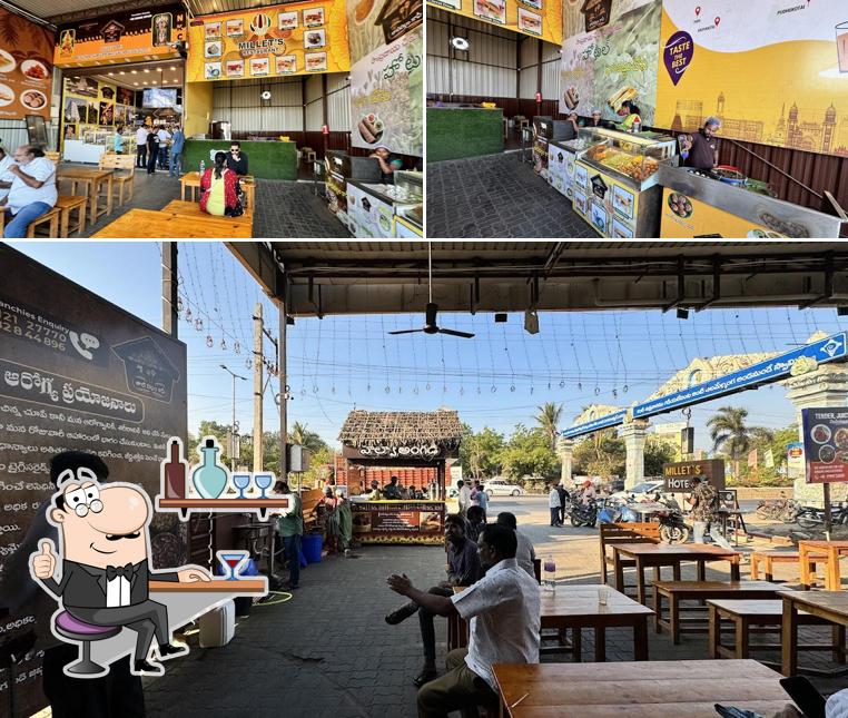 Take a seat at one of the tables at Millet House/Mahima's coffee point