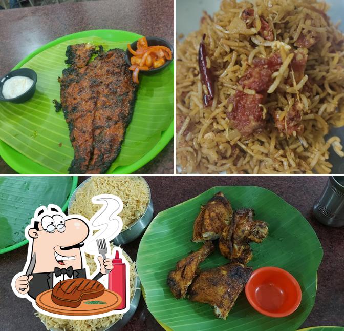 Hotel New Arcot biriyani center offers meat dishes