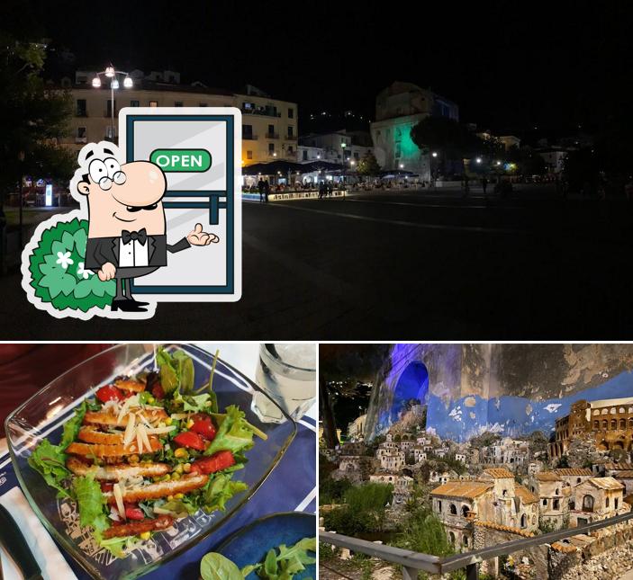 La esterno e cibo del ristorante