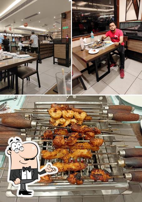 The restaurant's interior and meat