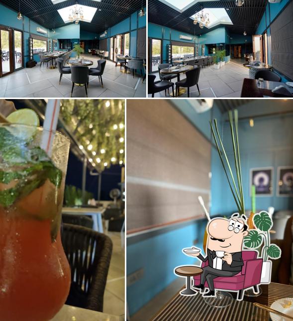 The restaurant's interior and food