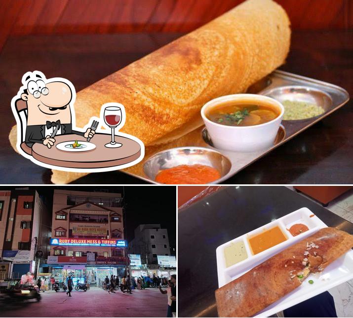 The picture of food and exterior at Ruby Deluxe Mess & Tiffins